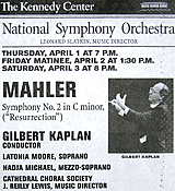 Washington Post ad announcing Gilbert Kaplan performing the Mahler Resurrection Symphony with the National Symphony Orchestra