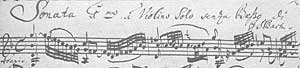 The title of the first Sonata, containing Bach's admonition that it is intended as an unaccompanied solo - autograph score