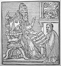 Palestrina presenting a mass to Pope Julius III (wood engraving)