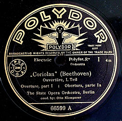 Klemperer conducts the Beethoven Coriolan Overture (78 label)