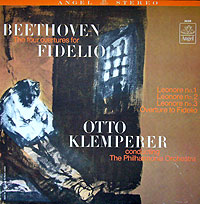 Klemperer and the Philharmonia play the four Fidelio overtures (Angel LP cover)