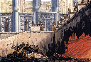Schinkel stage design -- the Trials of Water and Fire